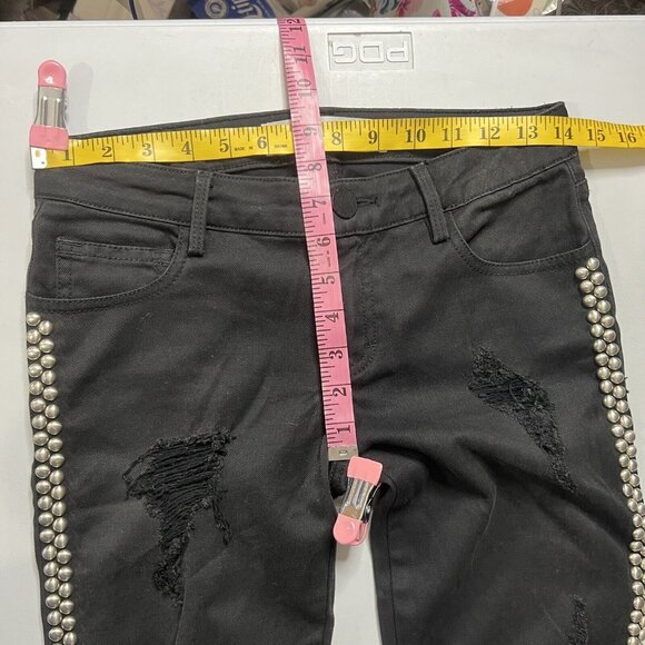 ETIENNE MARCEL Revolve Studded Skinny Black Jeans Size 26 Dark Denim Distressed - Picture 8 of 13